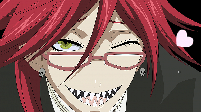 redheads, glasses, Kuroshitsuji, yellow eyes, anime boys, Grell Sutcliff, faces - desktop wallpaper