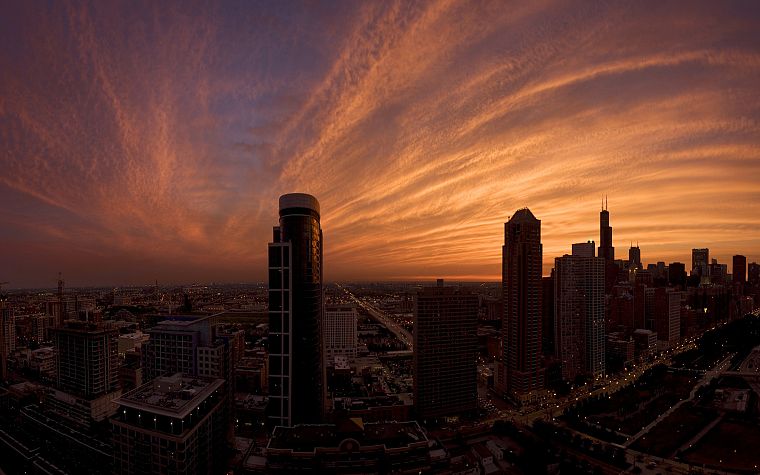sunset, cityscapes, skylines, Chicago, architecture, urban, buildings - desktop wallpaper