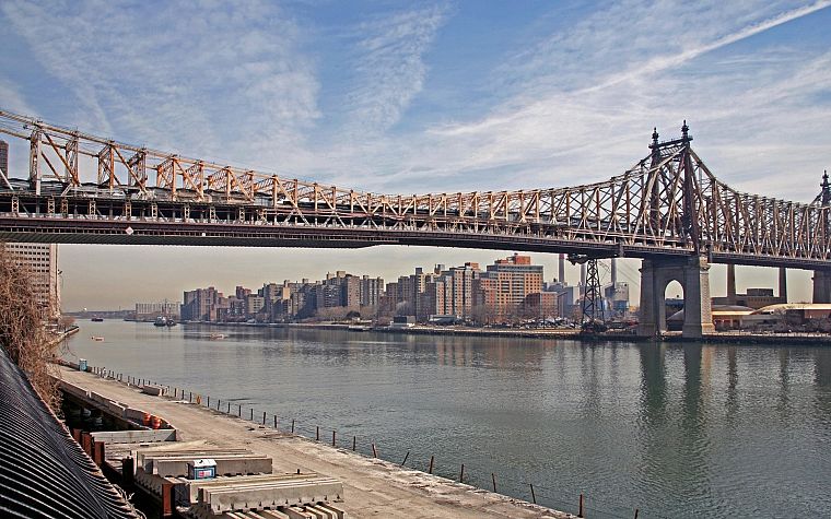 clouds, cityscapes, bridges, New York City, Industrial, Manhattan, rivers, East River - desktop wallpaper
