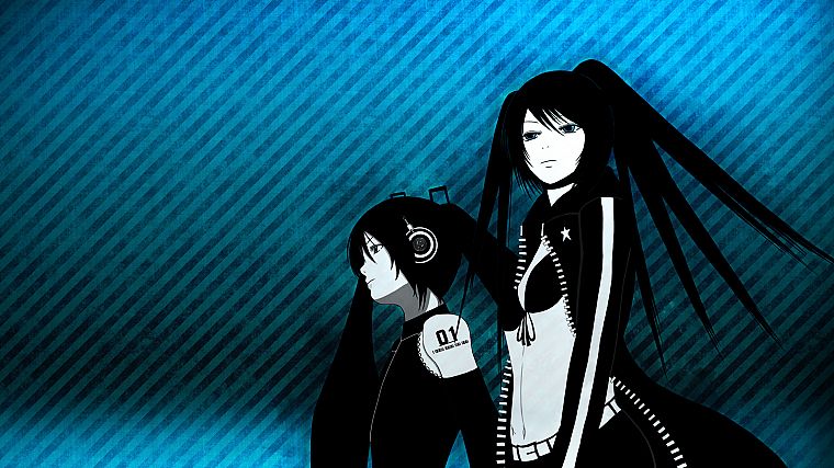 blue, dark, Vocaloid, Black Rock Shooter, Hatsune Miku, anime, anime girls, detached sleeves, stripes - desktop wallpaper
