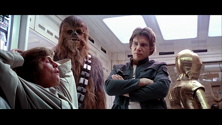 Star Wars, movies, Luke Skywalker, screenshots, Han Solo, Chewbacca, C-3PO, Harrison Ford, Mark Hamill, Star Wars: The Empire Strikes Back - desktop wallpaper