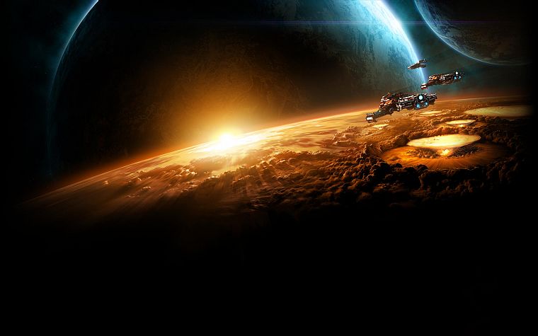 Sun, war, outer space, StarCraft, planets, spaceships, StarCraft II - desktop wallpaper