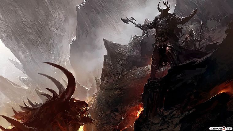 dragons, devil, Guild Wars, concept art, warriors, come at me bro - desktop wallpaper