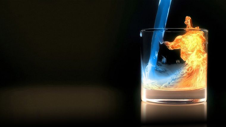 water, fire, glass, elements, renders - desktop wallpaper