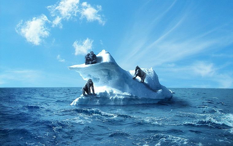 ocean, clouds, apes, icebergs - desktop wallpaper