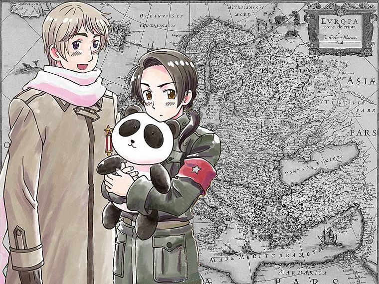 China, Russia, panda bears, maps, anime, Axis Powers Hetalia - desktop wallpaper