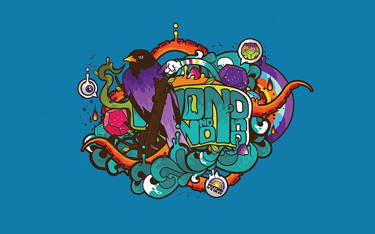 birds, tentacles, pop art, turquoise, JThree Concepts, blue background, jewels, Jared Nickerson - desktop wallpaper