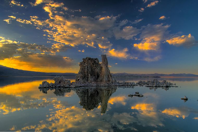 water, sunset, clouds, California, lakes, reflections, Mono Lake - desktop wallpaper