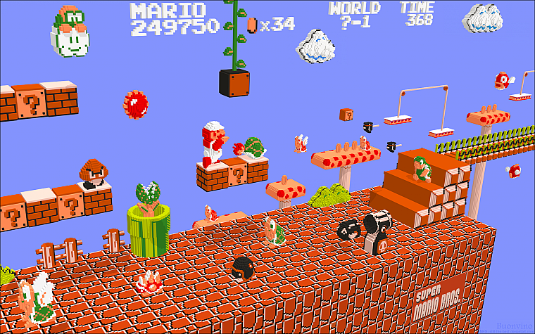 Nintendo, Super Mario, voxels - desktop wallpaper