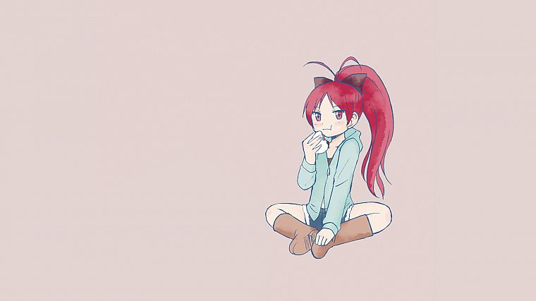 food, redheads, Mahou Shoujo Madoka Magica, Sakura Kyouko, anime, simple background, anime girls - desktop wallpaper