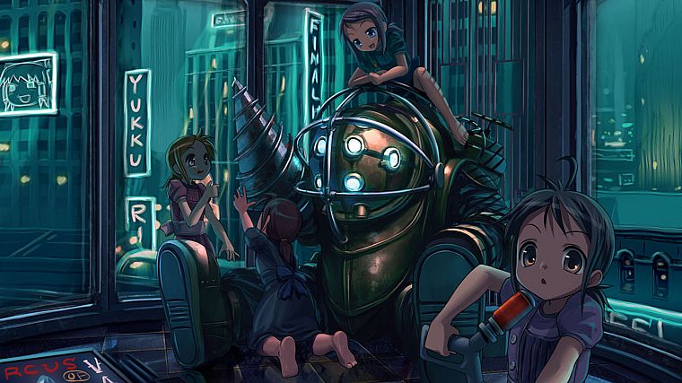 video games, Big Daddy, Little Sister, BioShock - desktop wallpaper