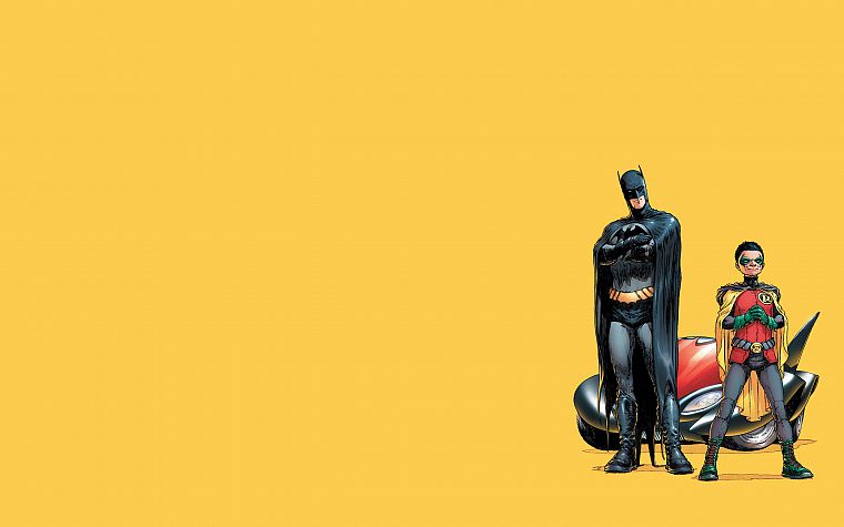 Batman, Robin, DC Comics, comics, simple background, Dick Grayson, yellow background, Frank Quitely - desktop wallpaper