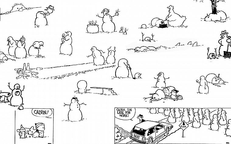 Calvin and Hobbes, snowman - desktop wallpaper