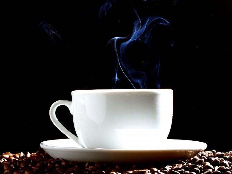 steam, coffee beans, coffee cups - desktop wallpaper