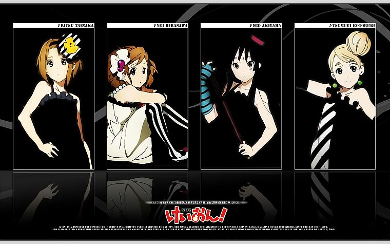 K-ON!, Hirasawa Yui, Akiyama Mio, Tainaka Ritsu, Kotobuki Tsumugi, striped legwear - desktop wallpaper