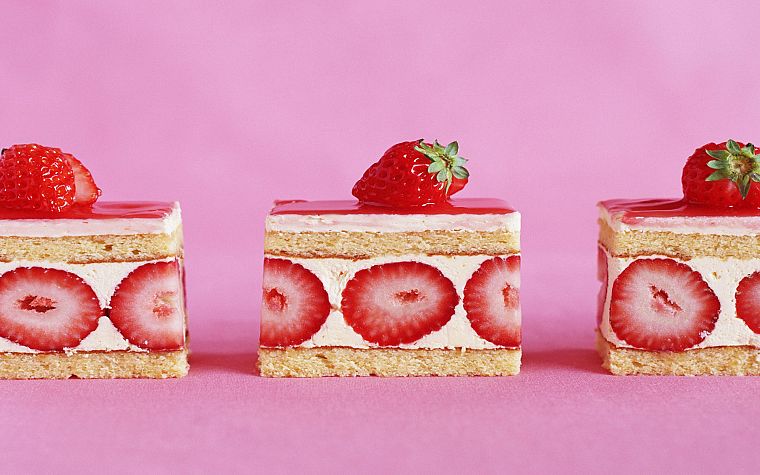 food, strawberries, dessert, cakes - desktop wallpaper