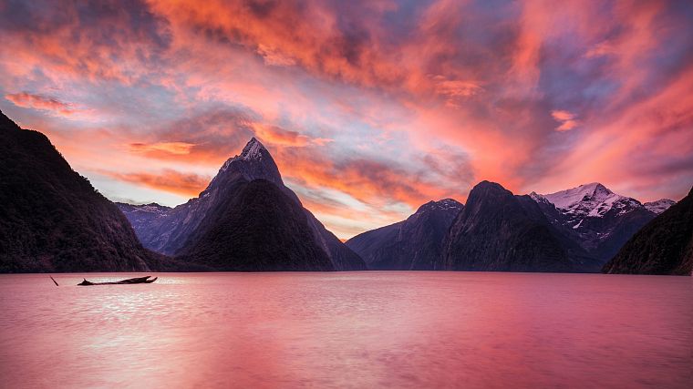 sunset, mountains, landscapes, nature, New Zealand, lakes - desktop wallpaper