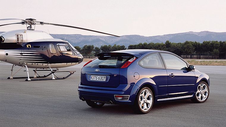 blue, helicopters, cars, Ford, back view, vehicles, Ford Focus, Ford Focus ST - desktop wallpaper