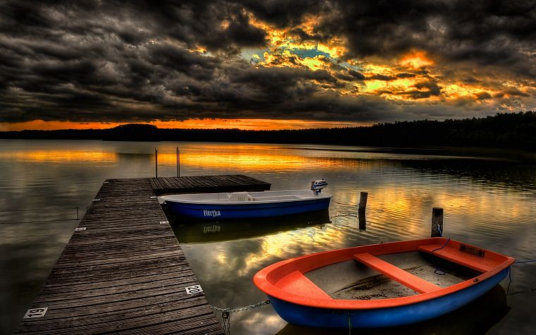sunset, landscapes, nature, ships, piers, HDR photography - desktop wallpaper