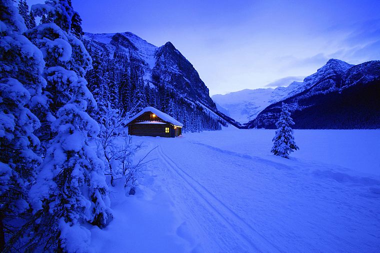 blue, mountains, snow, cold, Christmas, eerie, frost, cabin - desktop wallpaper