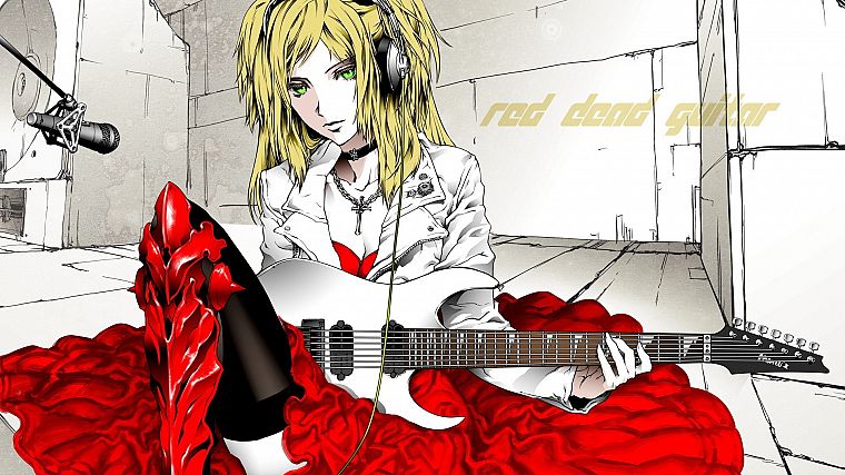 headphones, guitars, anime girls, original characters - desktop wallpaper