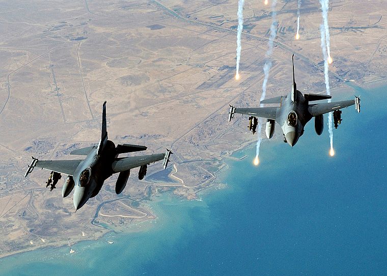 aircraft, vehicles, flares, F-16 Fighting Falcon - desktop wallpaper
