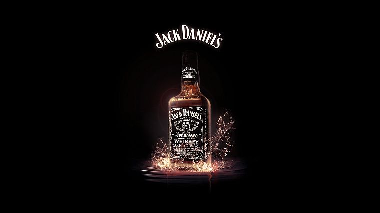 minimalistic, bottles, alcohol, whiskey, liquor, Jack Daniels, black background, splashes - desktop wallpaper