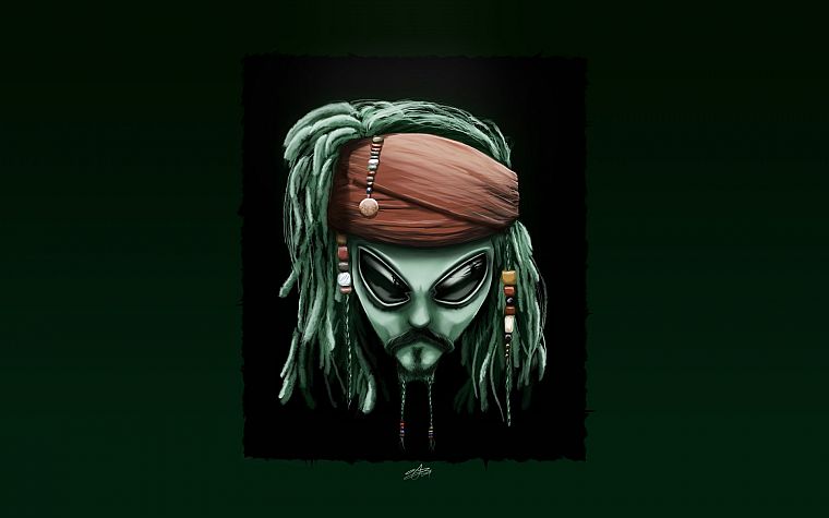 Alienware, Johnny Depp, digital art, artwork, Alien, Captain Jack Sparrow - desktop wallpaper