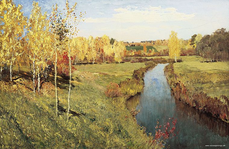 paintings, landscapes, autumn, streams, artwork, Isaac Levitan - desktop wallpaper