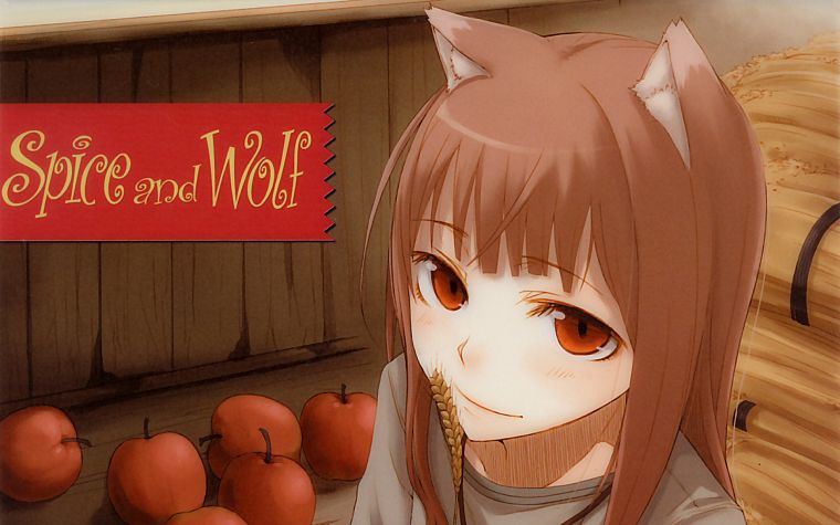 Spice and Wolf, animal ears, artwork, anime, Holo The Wise Wolf, apples - desktop wallpaper