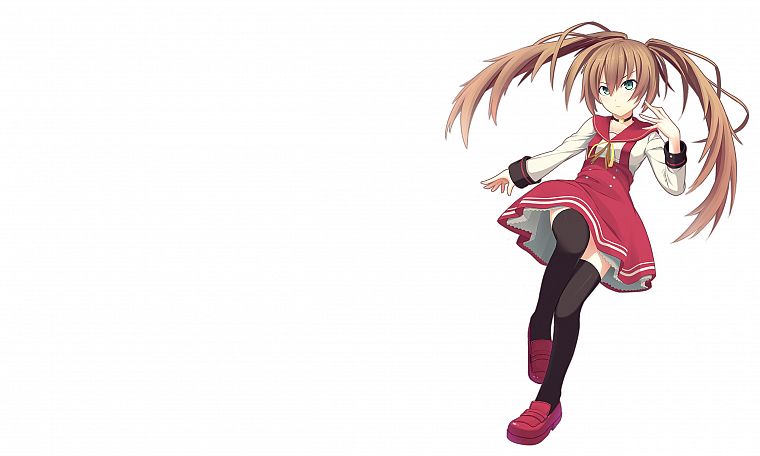 long hair, twintails, red dress, anime girls, white background - desktop wallpaper
