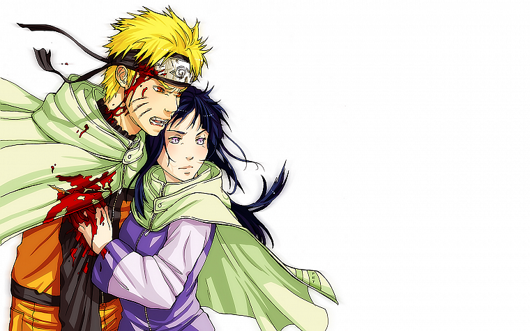 blood, Naruto: Shippuden, Hyuuga Hinata, Uzumaki Naruto, simple background, white background - desktop wallpaper