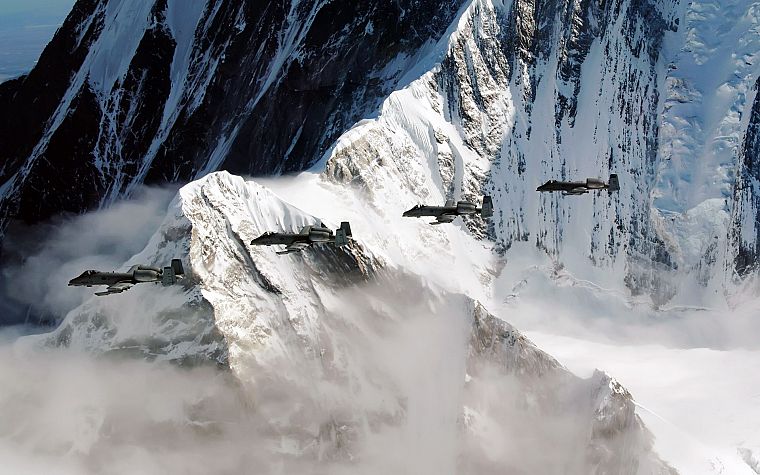 mountains, snow, A-10 Thunderbolt II - desktop wallpaper