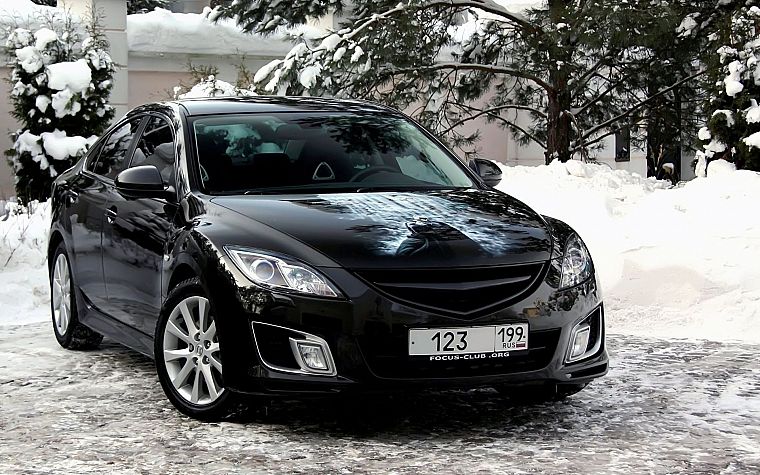 winter, snow, black, cars, Mazda, vehicles, Mazda 6, Mazda Atenza, front angle view - desktop wallpaper