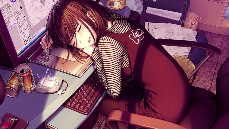 women, computers, technology, Sayori Neko Works, Oekaki Musume, tablet - desktop wallpaper