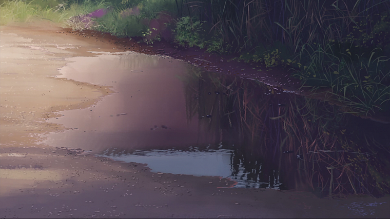 Makoto Shinkai, 5 Centimeters Per Second, artwork, anime, reflections, puddles - desktop wallpaper