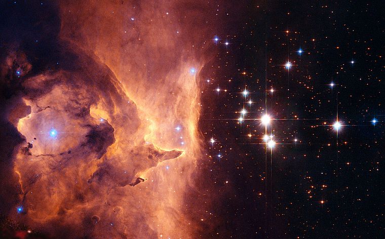 outer space, lights, stars, galaxies, orange, nebulae, bright - desktop wallpaper