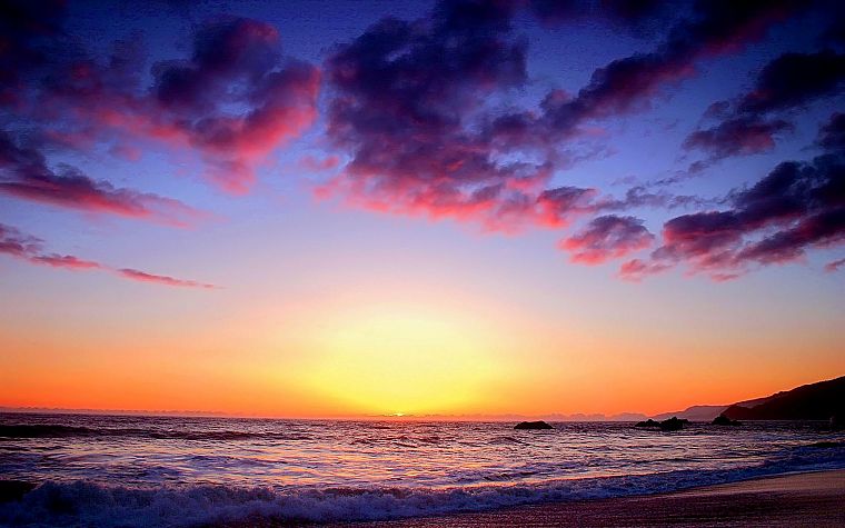 sunset, sunrise, ocean, clouds, night, seaside, skyscapes, skies, beaches - desktop wallpaper