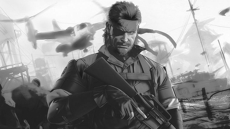 video games, Metal Gear Solid, monochrome, artwork, Peace Walker, Big Boss - desktop wallpaper