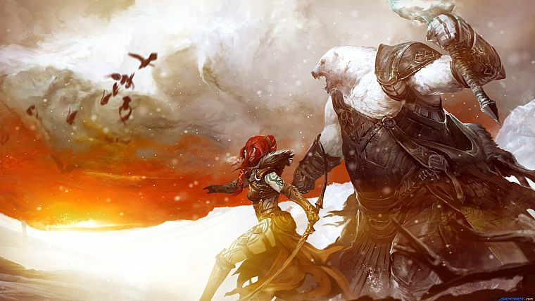 fantasy art, armor, bows, artwork, Guild Wars 2 - desktop wallpaper