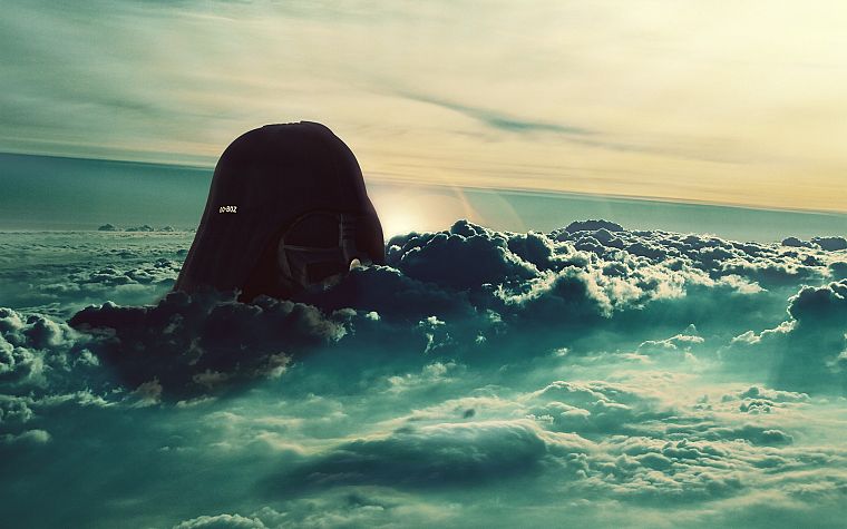 clouds, landscapes, nature, Darth Vader, rocks, oceans - desktop wallpaper