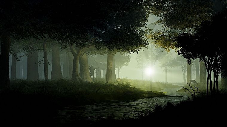 nature, forests, fog, 3D - desktop wallpaper