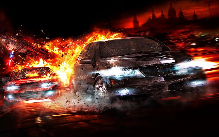 cars, explosions, Pontiac, police cars, Wheelman - desktop wallpaper