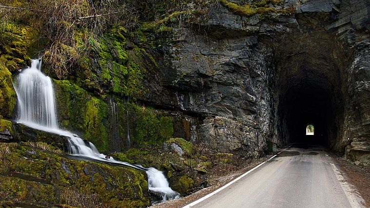 tunnels, Idaho, south, roads, waterfalls, photo manipulation - desktop wallpaper