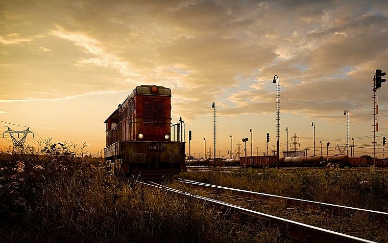 railroad tracks, locomotives - desktop wallpaper