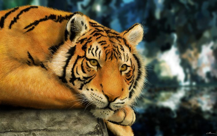 paintings, animals, tigers, science fiction, artwork - desktop wallpaper