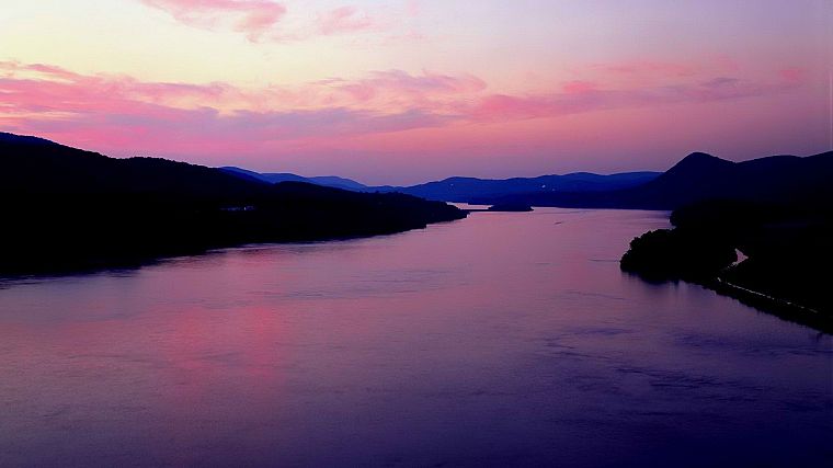 sunset, mountains, Hudson river - desktop wallpaper