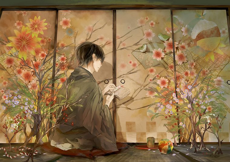 flowers, plants, books, anime, anime boys - desktop wallpaper