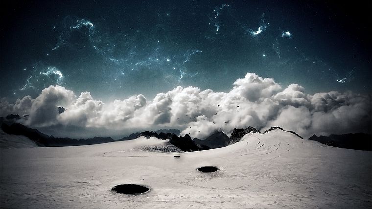 mountains, clouds, digital art, skyscapes - desktop wallpaper