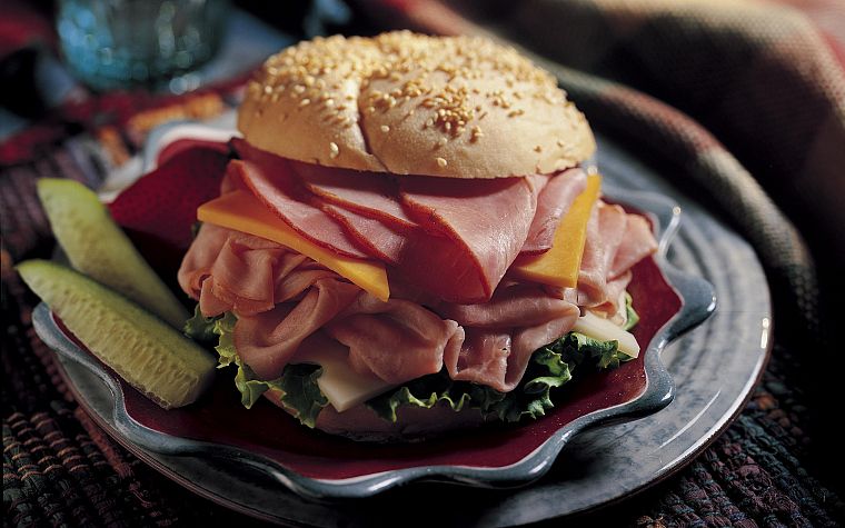 sandwiches, food, cheese, cucumbers, ham, plates, lettuce - desktop wallpaper